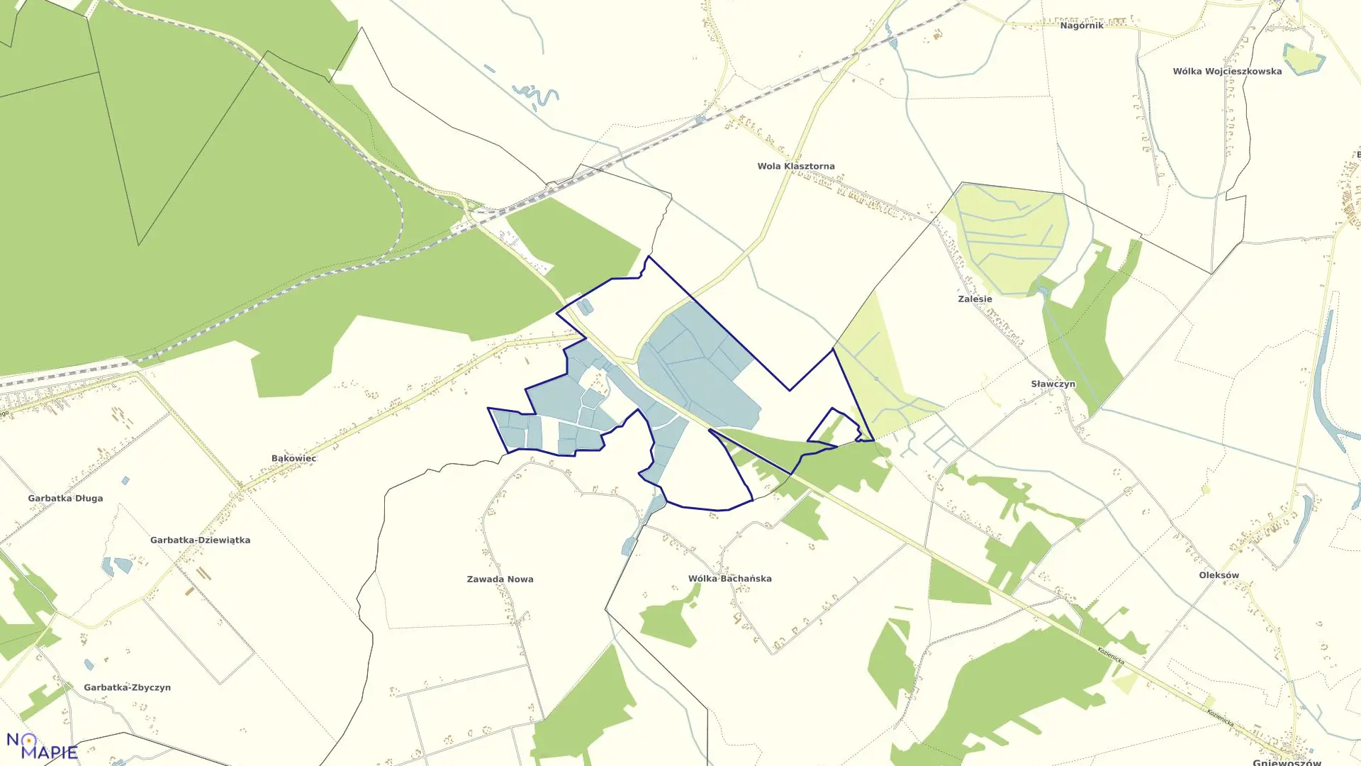 Mapa obrębu Bąkowiec-Pgr w gminie Garbatka-Letnisko