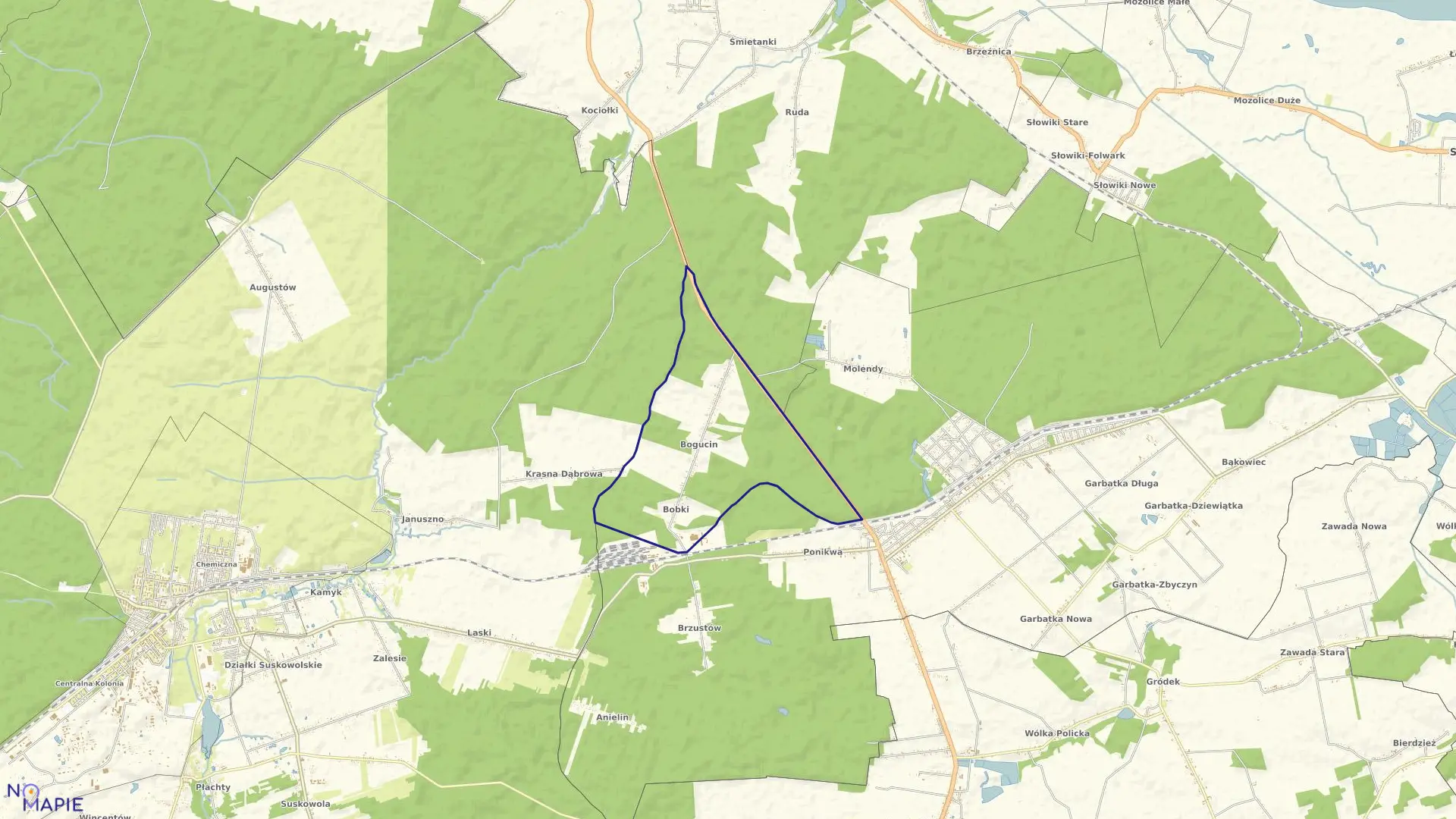 Mapa obrębu Bogucin w gminie Garbatka-Letnisko